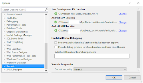 Xamarin Options